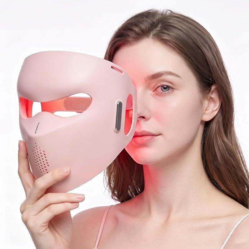 LED Face Mask with Near-Infrared, Red & Blue Light - Professional-Grade Skin Rejuvenation Device for Fine Lines