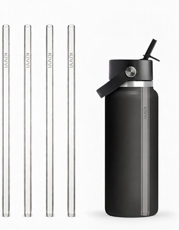 KIVVI 4-Pack Glass Replacement Straws for Hydro Flask Wide Straw Lid Water Bottle,Clear,32 oz — bottled water glass