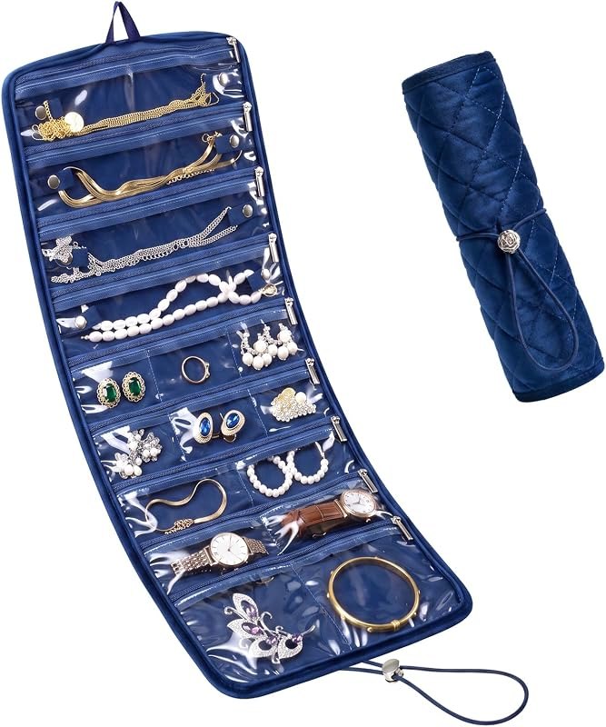FINTIE Travel Jewelry Roll Organizer Case, Tangle-Free Necklace Storage Bag