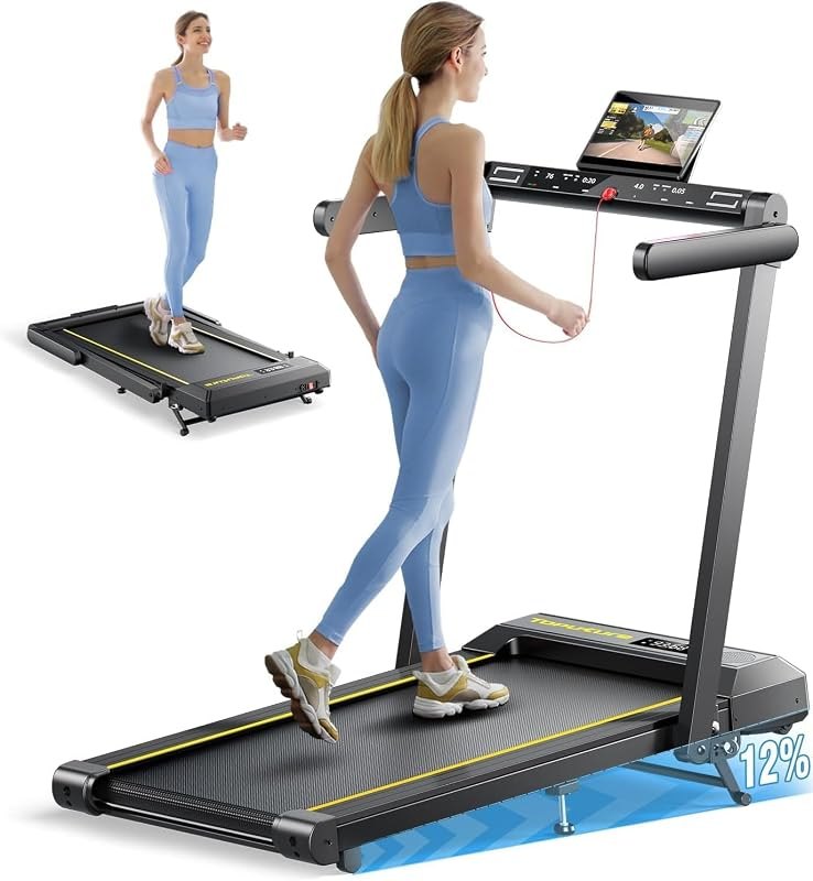 TOPUTURE Walking Pad Treadmill with 12% Incline, 4 in 1 Foldable Treadmill with Handle Bar for Home/Office, Under Desk