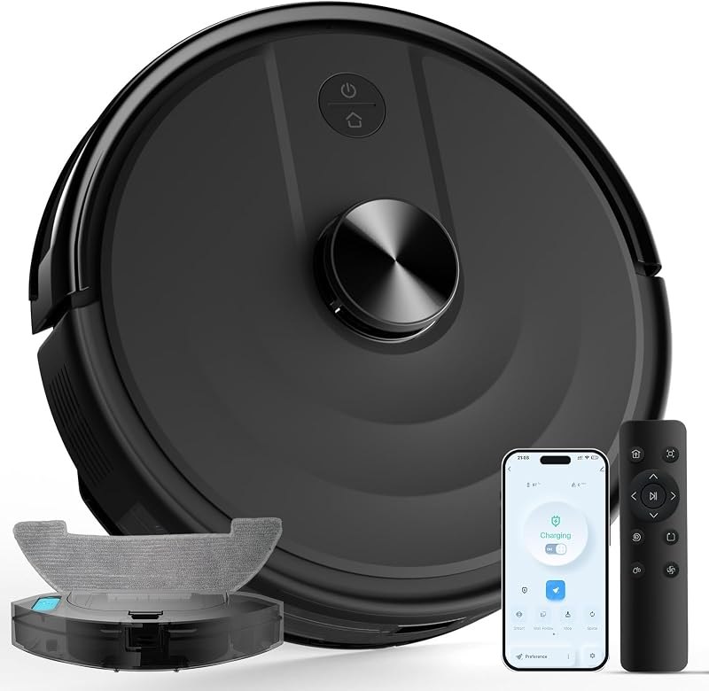 Bagotte Robot Vacuum and Mop Combo: 8000Pa Robotic Vacuum Cleaner with LiDAR Navigation, Smart Mapping, Auto Recharge