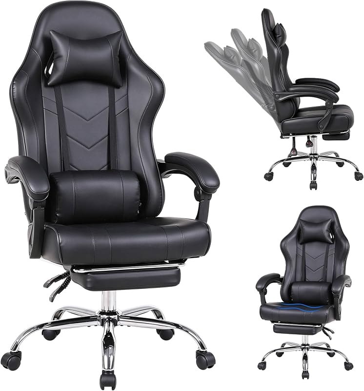 Ergonomic Gaming Chairs For Adults, Video Gamer Chair (Black) — steel frame gaming chair for steel frame gaming chair