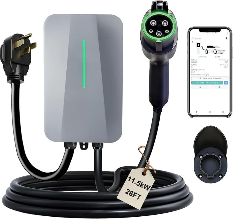11.5kW EV Charger, 48A Level 2, NEMA 14-50, 8m Cable — EV charger hardwired 48A for charger hardwired 48a
