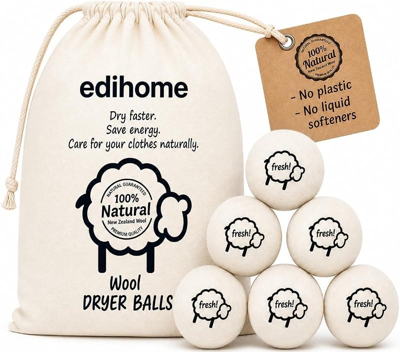 Tumble Dryer Balls - Set of 6 Dryer Balls Made of 100% Natural Wool, Shorten Drying Time and Make Laundry Soft