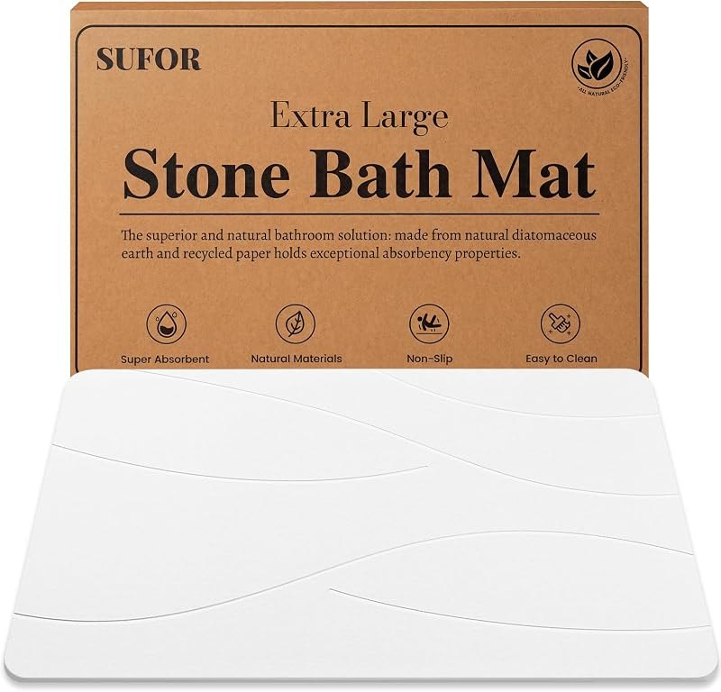 32"x20" Stone Bath Mat, Diatomaceous Earth Shower Mat, Non-Slip Super Absorbent Quick Drying Bathroom Floor Mat