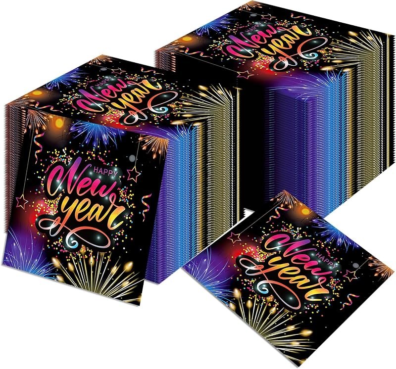 40 Pcs New Year Paper Napkins, Fireworks Happy New Year Disposable Napkins — new years eve confetti for new years eve