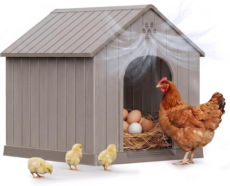 Vixzen Indoor Outdoor Resin Chicken Coop, Weatherproof Poultry House, Grey — chicken coop predator proof for chicken