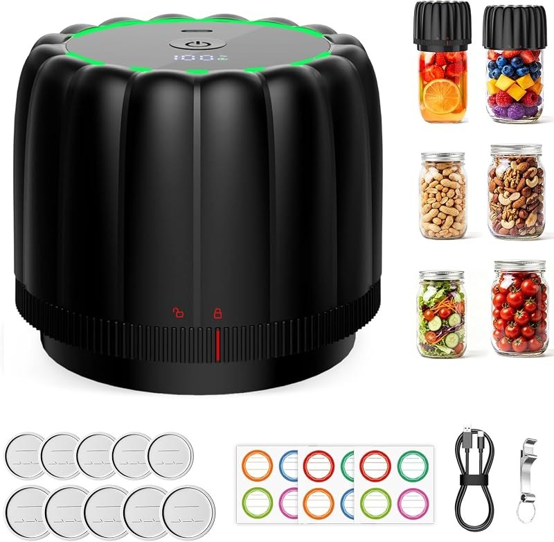 2026 Upgraded Mason Jar Vacuum Sealer Kit- Lock Freshness, 2500mAh, -80 kPa — self sealing mason jar for self sealing