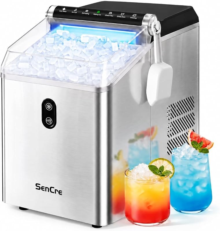 Nugget Ice Maker Countertop,55LBS/Day Ready in 4 Mins, Stainless Steel — compact nugget ice maker for compact nugget