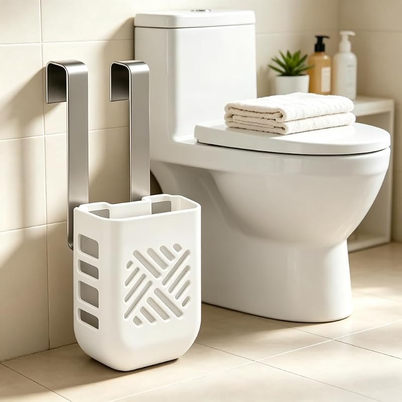 Toilet Tank Bleach Tablet Holder, Storage Basket with Stainless Steel Hook, No Drilling Bathroom Organizer for Toilet