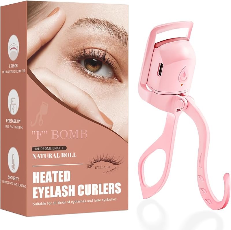C-Shaped Heated Eyelash Curler Fast Heat Up in 5s - Rechargeable Electric Eyelash Curler for 24H Long Lasting Curls -