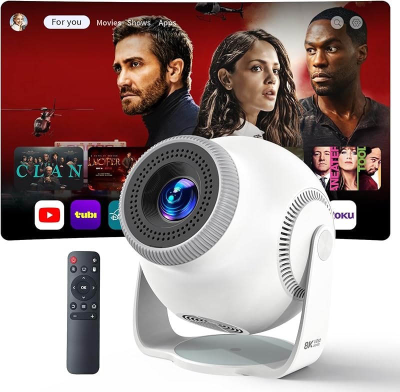 Smart Mini Projector with WiFi 6 and Bluetooth 5.4, Built-in Apps, White — 1080p mini projector for 1080p mini projector
