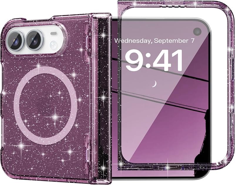 FABSPARK Glitter Fold Case for iPhone Duo,Fit for MagSafe,Deep Purple — iPhone Duo hinge case for iphone duo hinge case