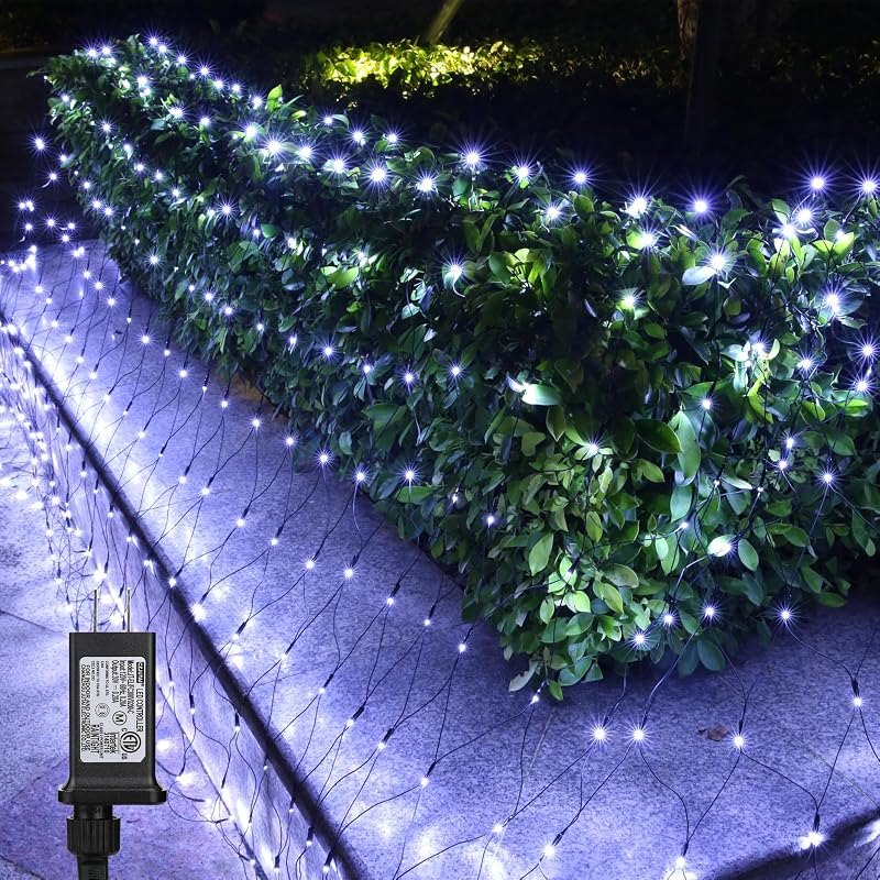 LYHOPE 12ft x 5ft 360 LED Christmas Net Lights, Christmas Lights, White — net lights for roof for net lights roof