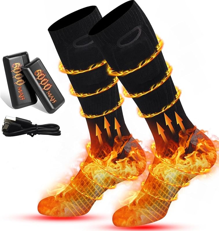 Heated Socks for Men Women, Rechargeable Heated Socks with 6000mAh Battery 3 Heating Levels, Electric Socks Thermal