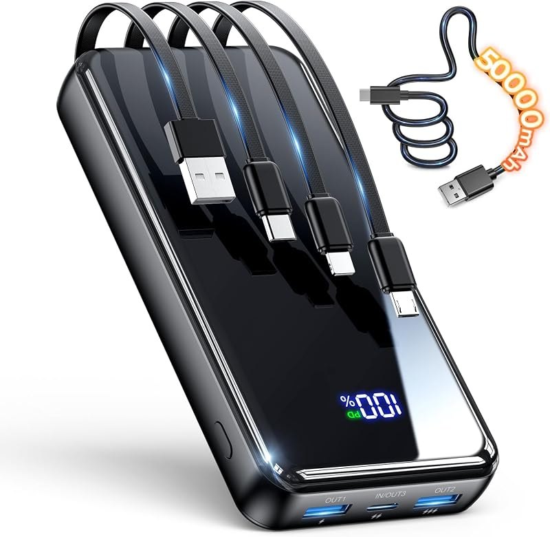 Portable Charger 50000mAh, 22.5W Power Bank with Built-in 4 Cables — phone power bank for phone power bank