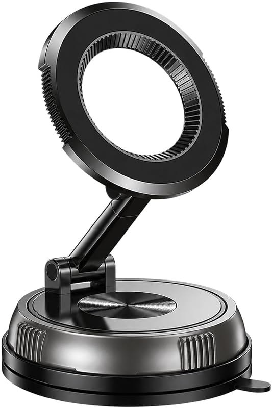 Magnetic Car Phone Holder Compatible with MagSafe, Foldable Zinc Alloy Mount, 4-Axis Adjustment for Dashboard and