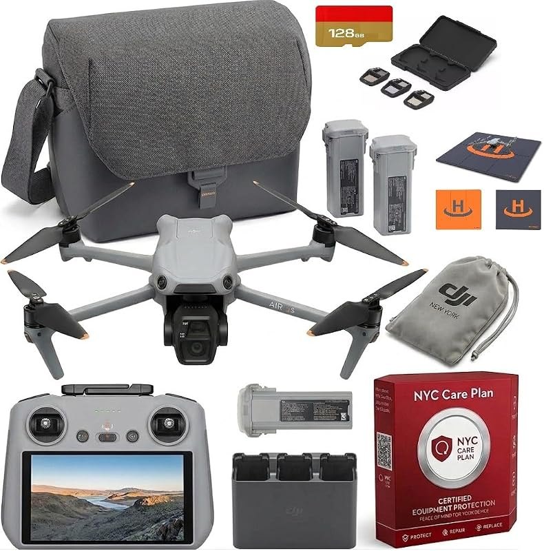 Air 3S Fly More Combo (RC 2 Screen Remote Controller), Dual Camera 4K Drone for Travel Photography, Aerial Video, and