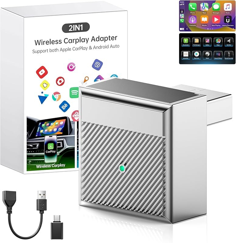 Wireless CarPlay for iPhone&Android Auto Adapter, CarPlay Dongle Converts Wired to Wireless, Plug& Play Mini 2-in-1