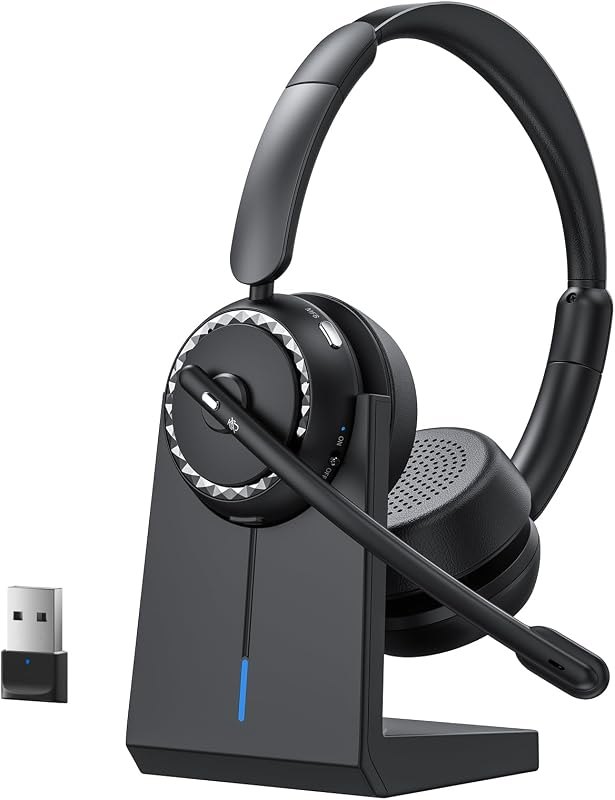 Wireless Headset with Mic for Work, Bluetooth Headset with Noise Cancelling Microphone, 65H Working Time Clear Calls
