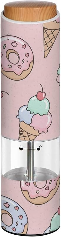 ALAZA Electric Pepper Grinder Set 2 Pack with Adjustable Coarseness, Ice Cream Donuts Pattern Battery Automatic Salt