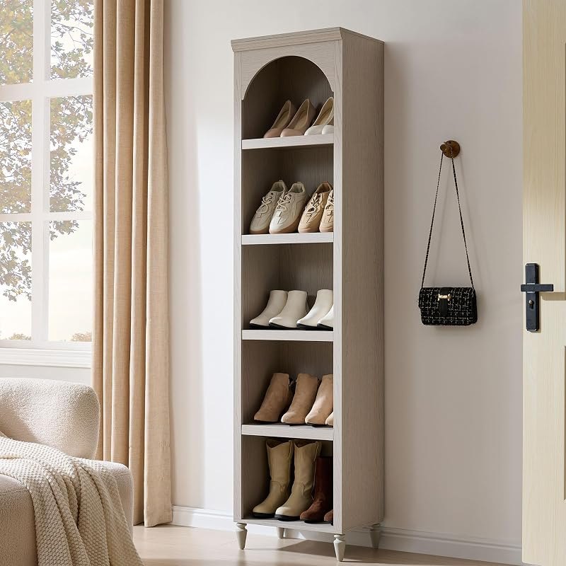 IFGET 76" Tall Arched Shoe Storage Cabinet, Narrow Shoe Rack, Light Grey