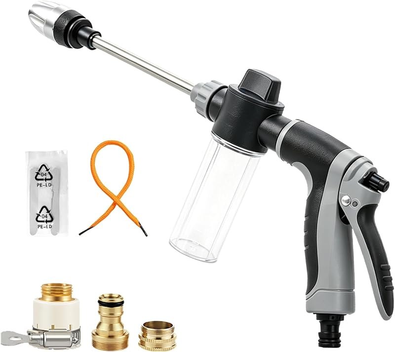 High Pressure Hose Nozzle, Pressure Washer Gun with 360° Rotating Head, 4 Adjustable Spray Modes Power Washer Nozzle