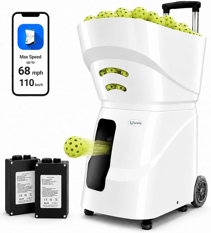 UUU Pickleball Machine, App Control, 80-Ball Hopper, 20 Preset Modes — pickleball ball machine for pickleball ball