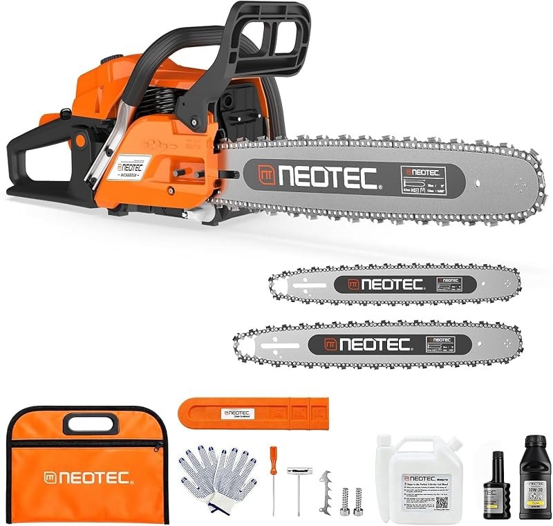 NEO-TEC 68CC Gas Powered Chainsaw 22 24 Inch Guide Bars for Wood Cutting — 16 inch gas chainsaw for inch gas chainsaw