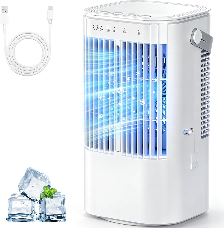 Portable Air Conditioners 4-in-1 Mini Air Conditioner Evaporative Air Cooler Portable AC with 1000ML Tank 3 Speeds