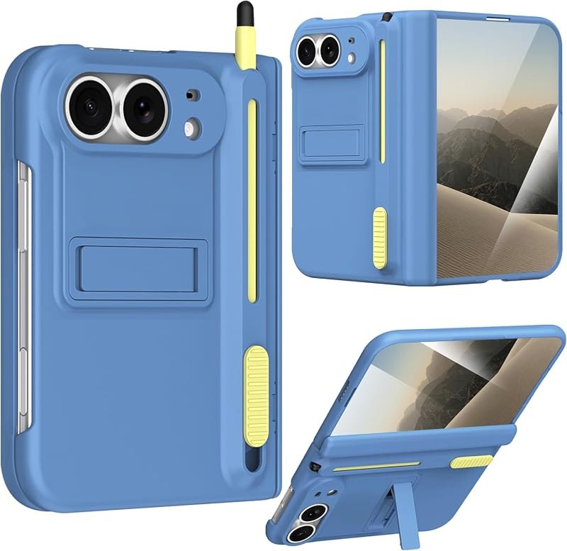 for iPhone Duo Case with Stylus & Pencil Holder and Hidden Kickstand, Built-in Hinge Screen Protector Slim Shockproof
