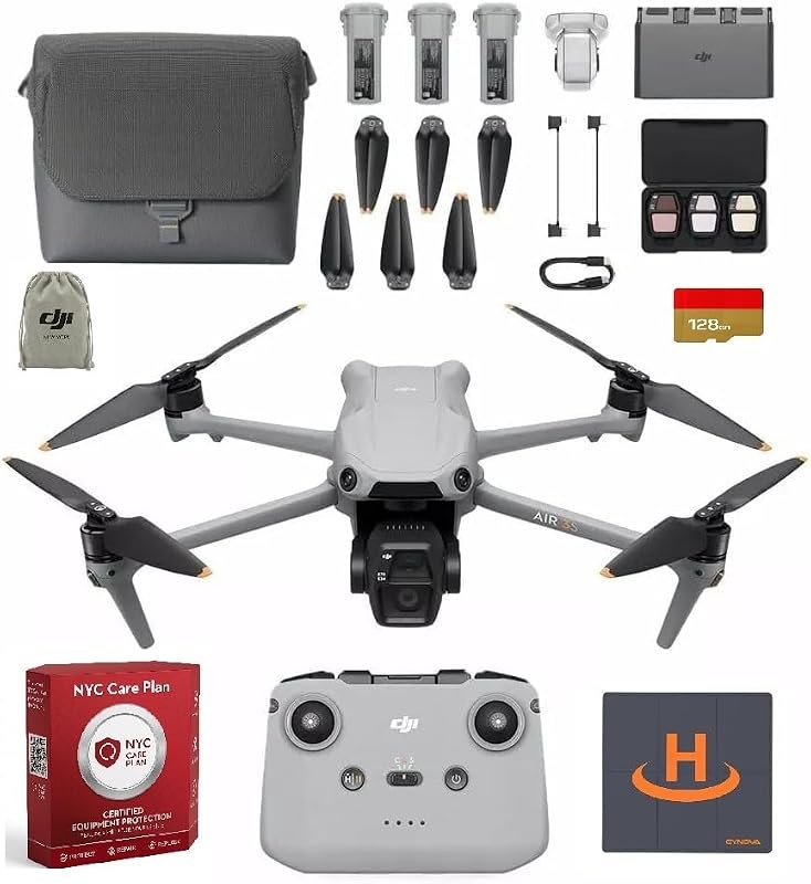 Air 3S Fly More Combo (RC-N3), 4K Dual-Camera Drone, 3 Batteries 1″ CMOS Wide-Angle & Medium Tele Camera, 4K/60fps HDR