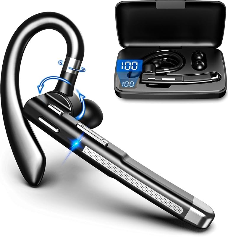 Bluetooth Headset V6.1,100Hrs Earpiece,HD Audio&Mute Button for Call — Noise Cancelling Headset for noise cancelling