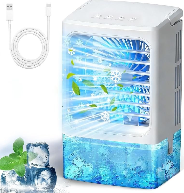 Mini Air Conditioner Small Portable AC Unit Portable Air Conditioners with 1500ml spray/hour 3 Speed Wind & 7 Colorful