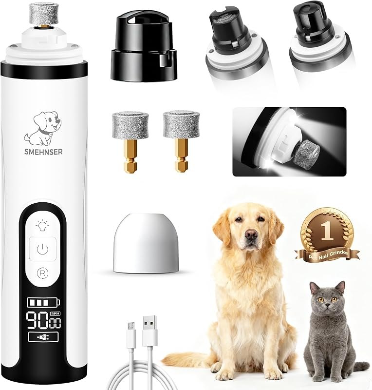 Upgraded Silent Dog Nail Grinder, Cordless Grooming Pro Nail Grinder with 3 Adjustable Speeds & Led Light, Painless