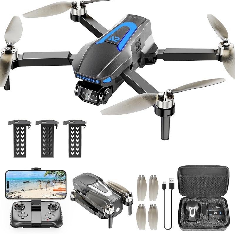 PLEGBLE Drones with Camera for Adults 4K, Beginner FPV Drone, 3 Batteries — drones Camera Drone for drones camera drone