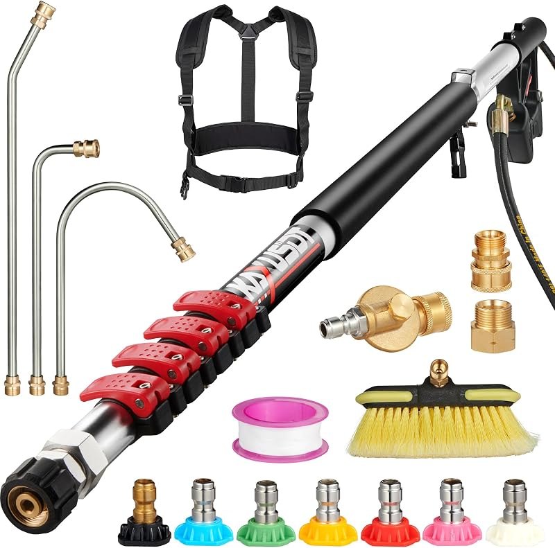 24FT Telescoping Pressure Washer Extension Wand, 𝟐𝟎𝟐𝟔 𝐔𝐩𝐠𝐫𝐚𝐝𝐞𝐝 High Power Washer Wand Extension Pole with Support Belt