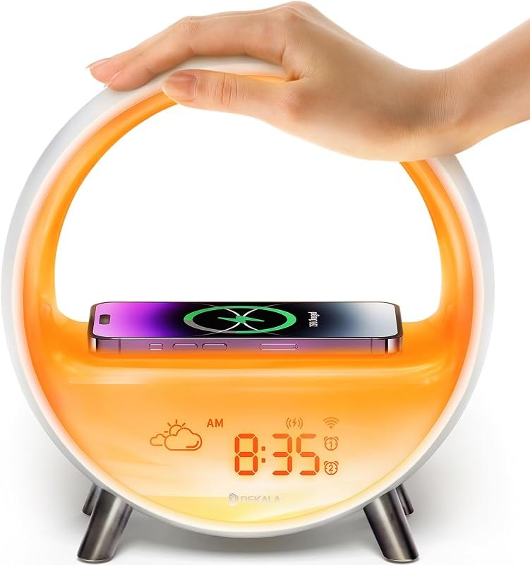 Dekala 5G Arches Gradual Sunrise Alarm Clock with Wireless Charging Loud Alarm Clock for Heavy Sleepers Sunset White