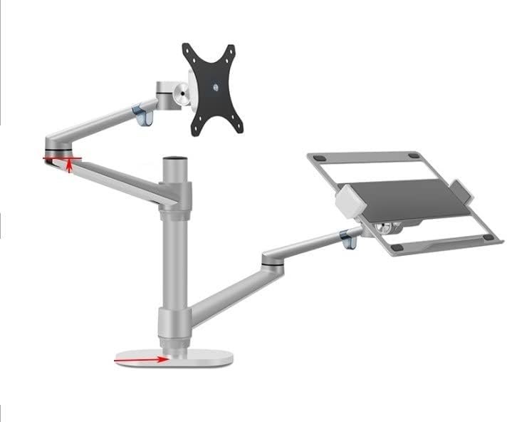 Monitor Arm, Aluminum Height Adjustable Desktop Dual Arm 17-32 Inch Monitor Holder+12-17 Inch Laptop Holder Stand Full