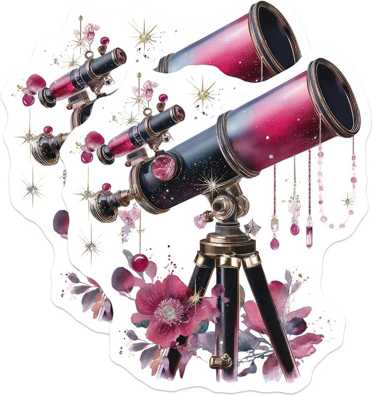 (2 Pack) Telescope Stickers - Celestial Astronomy Space Decor - Galaxy Cosmos Design - 5" On Longest Side - Sticks to