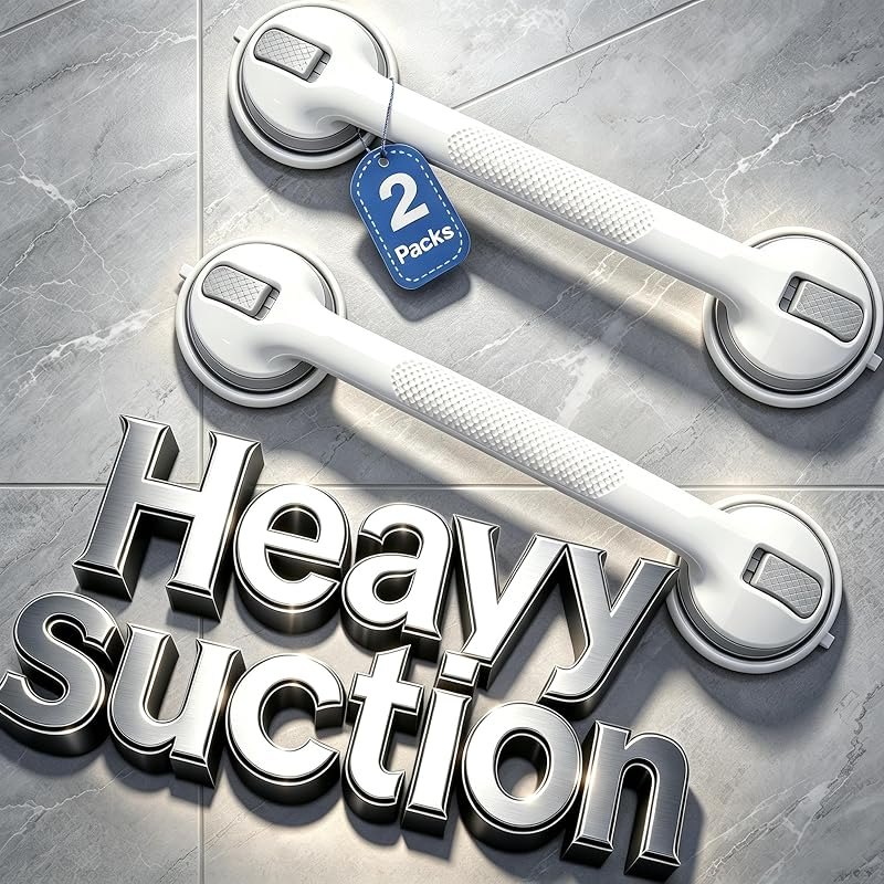 2 Pack 16.12" Shower Handles for Elderly,Suction Cup Grab Bar for Shower Wall Heavy Duty,Grab Bars for Bathtubs and