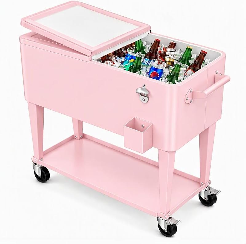 80-QT Rolling Cooler Cart, Portable Ice Chest with Lockable Wheels — outdoor camping cooler for outdoor camping cooler