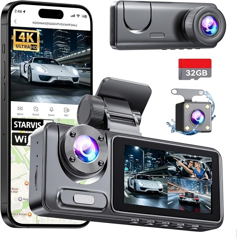 Dash Cam Front and Rear with 3 Channel, 4K Full UHD Car Camera — best auto dash cams for auto dash cams