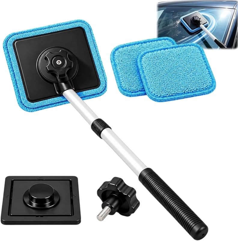 Dual Magnetic Car Windshield Cleaner, Double Sided Magnetic Window Cleaner with Extendable Handle, Streak-Free Glass