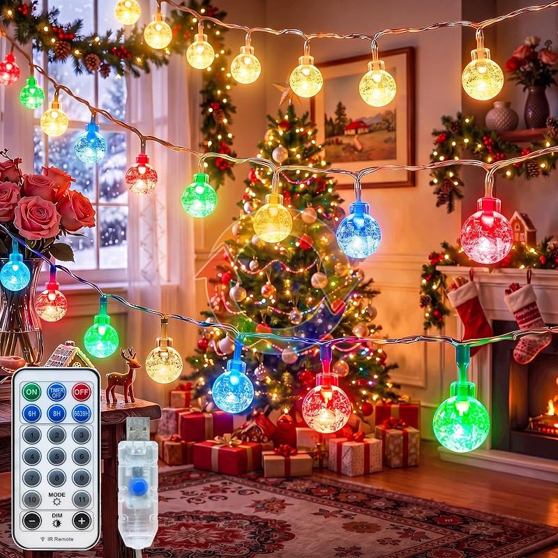 Globe String Lights USB 50FT 100 LED Warm White & Multicolor Changing