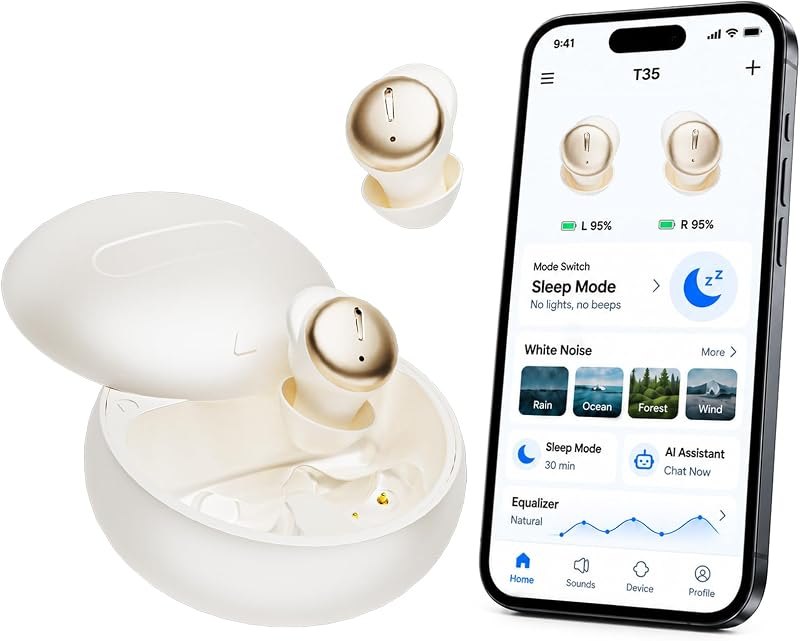 Sleep Earbuds for Side Sleepers, Bluetooth 6.0 Mini Noise Cancelling Earbuds with ANC, Sleep Mode, App White Noise and