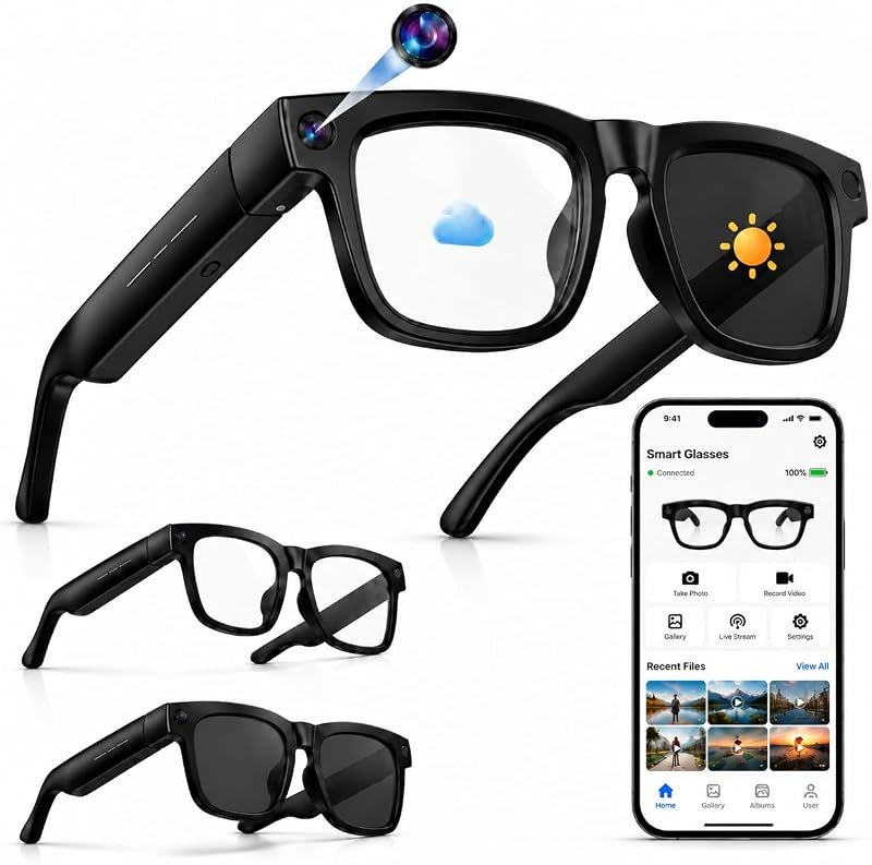 AI Smart Glasses With Camera, Featuring Three Pairs of Lenses, 4K EIS — Audio smart glasses for audio smart glasses