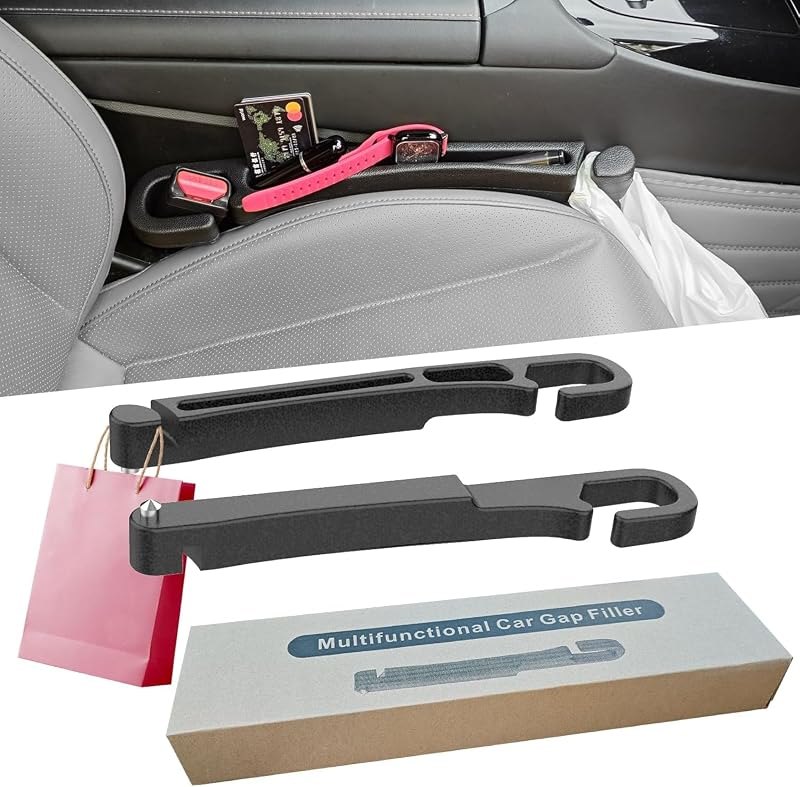 Car Seat Gap Filler 2 Pack with Organizer Hook & Car Glass Breaker