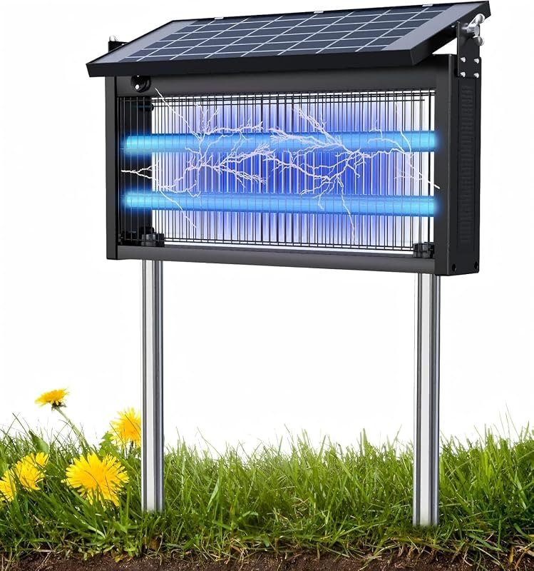 Solar Bug Zapper, 4500V Mosquito Zapper Fly Traps Outdoor Patio Waterproof — electric fly zapper for electric fly zapper