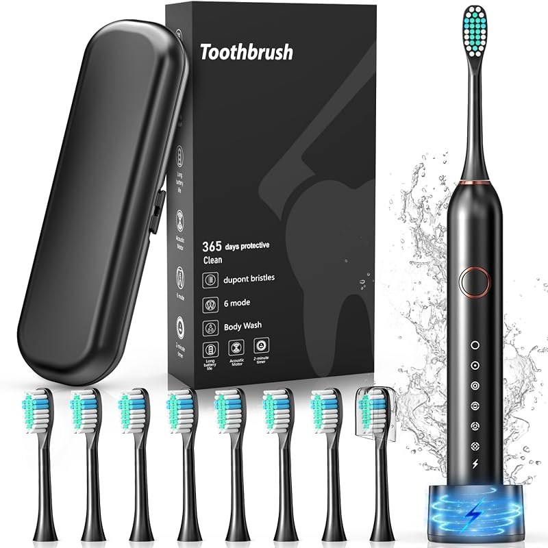 Electric Toothbrush, 40000 VPM Sonic Type for Adults & Teens,Black — travel electric toothbrush for travel electric